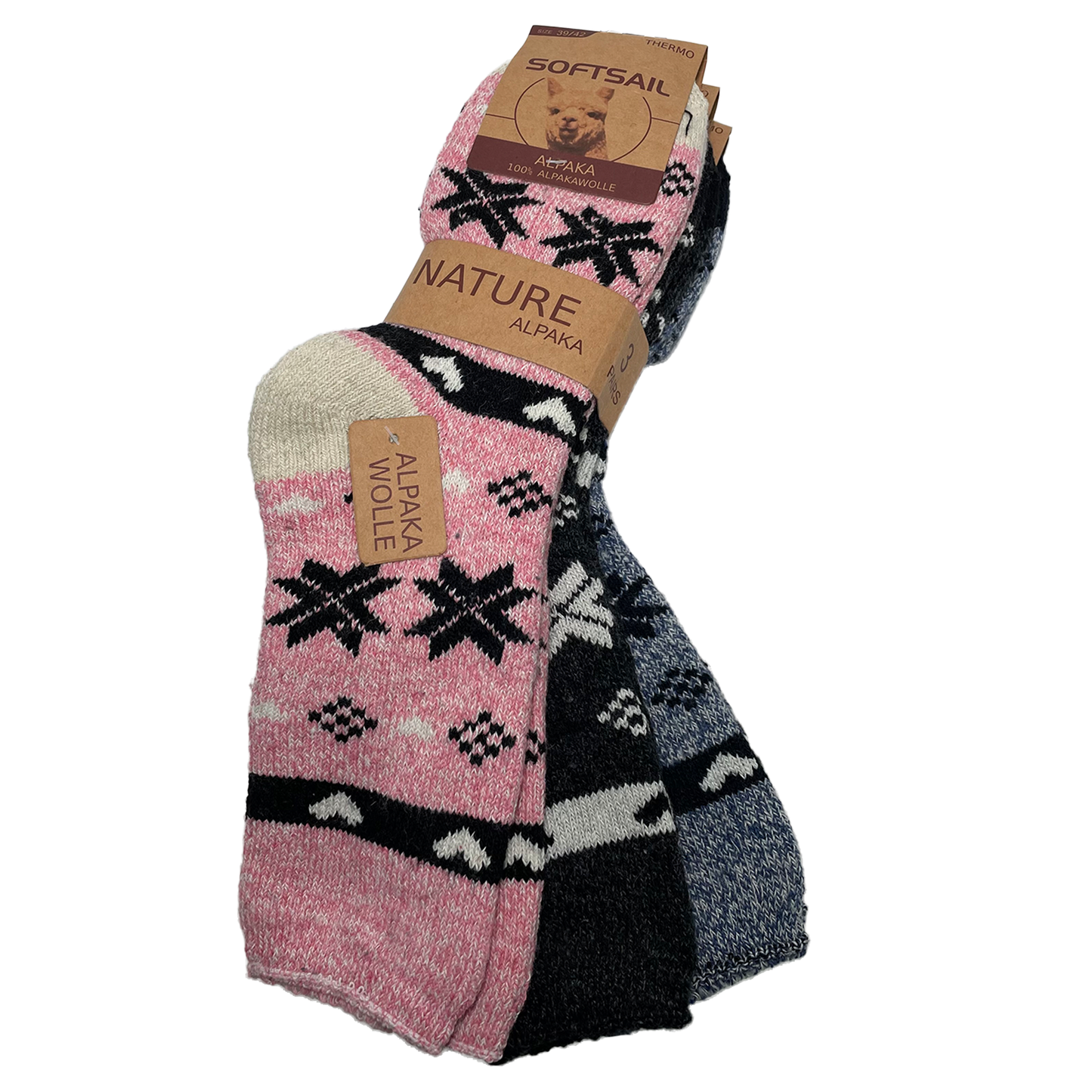 3/6 Paar Alpaka Socken Damen Wollsocken Wintersocke dick gestrickt Strümpfe warm