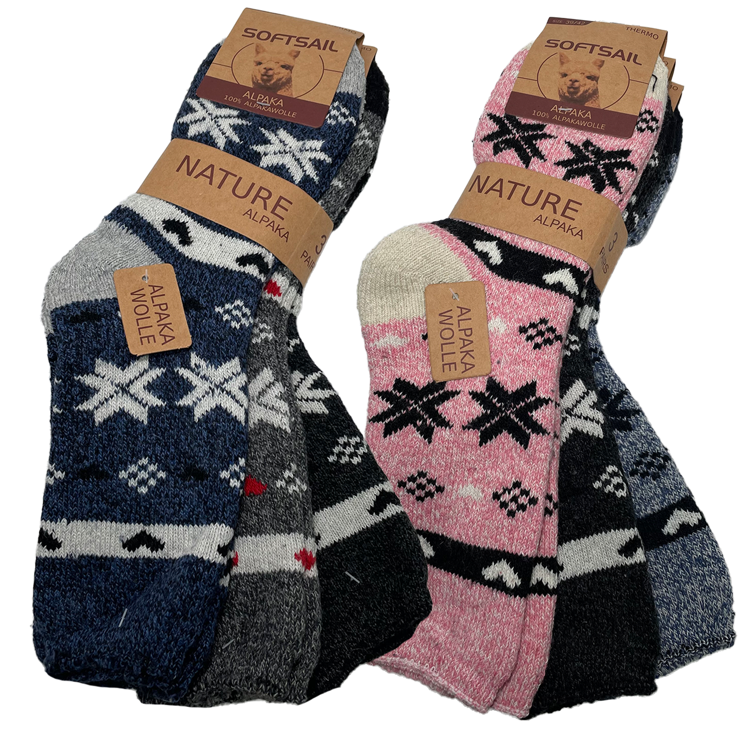 3/6 Paar Alpaka Socken Damen Wollsocken Wintersocke dick gestrickt Strümpfe warm