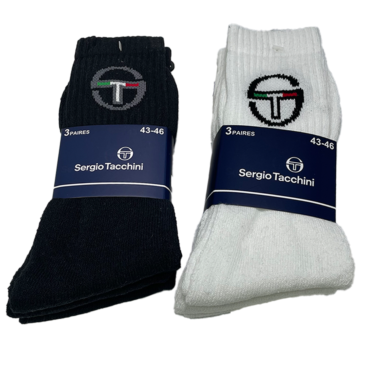 6/12 Paar Sergio Tacchini Socken | Ideal für Arbeit & Sport | Größen 39-46 | Schwarz & Weiß